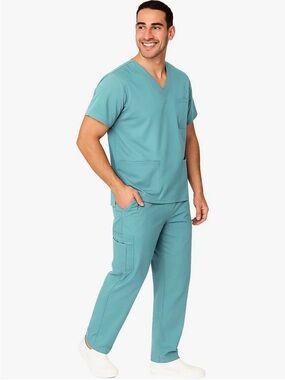 NWT Men's M&M Misty Green Scrub Top Size L